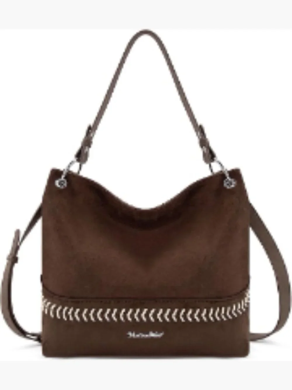 Faux Suede Hobo Bag Slouchy Shoulder Tote with Zip-Top and Anti-Theft Pocket
